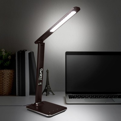 Solight LED stolní lampička s displayem, 9W, volba teploty světla, kůže, hnědá - foto č. 9