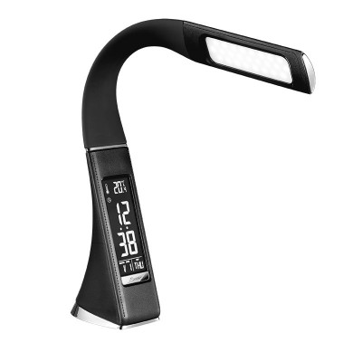 Solight LED stolní lampička s displayem, 6W, 4100K, kůže, černá - foto č. 3