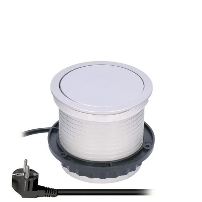 Solight výsuvný blok zásuvek, 3 zásuvky, 2x USB, kruhový tvar nízký,  prodlužovací přívod 2m, 3 x 1mm2, stříbrný - foto č. 2