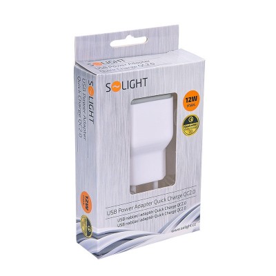 Solight USB nabíjecí adaptér, fast charge: 1x USB Qualcomm, 5V2A/9V1.5A/12V1A, AC 230V, bílošedý - foto č. 4