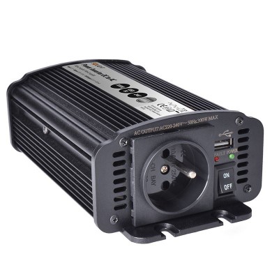 Solight invertor 12V, USB 500mA, kovový, černý, max. zatížení: 300W - foto č. 4