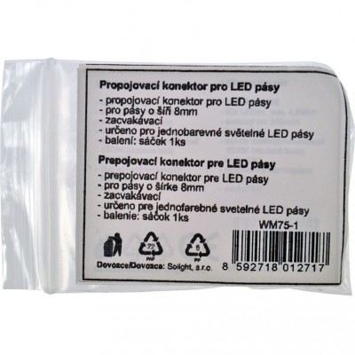 Solight propojovací konektor pro LED pásy, 8mm, zacvakávací, balení 1ks, sáček - foto č. 2