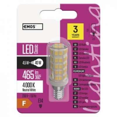 LED žárovka do digestoře Classic JC / E14 / 4,5 W (40 W) / 465 lm / neutrální bílá (1 ks) - foto č. 2