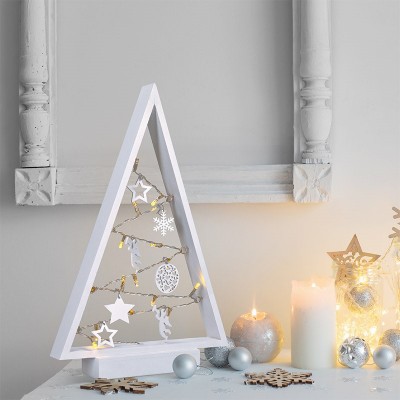 Solight LED dřevěný vánoční stromek s ozdobami, 15LED, přírodní dřevo, 37cm, 2x AA - foto č. 2