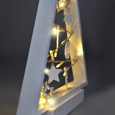 Solight LED dřevěný vánoční stromek s ozdobami, 15LED, přírodní dřevo, 37cm, 2x AA - foto č. 3