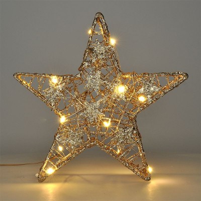Solight vánoční hvězda glitter, zlatá, kovová, 14x LED, 2x AA - foto č. 2