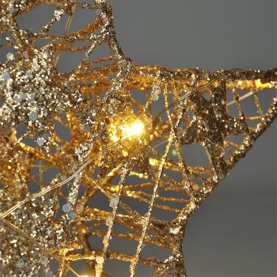 Solight vánoční hvězda glitter, zlatá, kovová, 14x LED, 2x AA - foto č. 3
