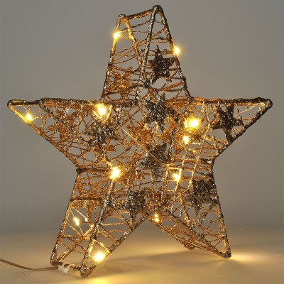 Solight vánoční hvězda glitter, zlatá, kovová, 14x LED, 2x AA - foto č. 4